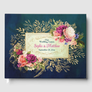 Livre D'or Turquoise, Marine, Vert, Gold Bold Florals Mariage