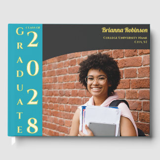 Livre D'or Turquoise Modern Photo Graduation Party Gold