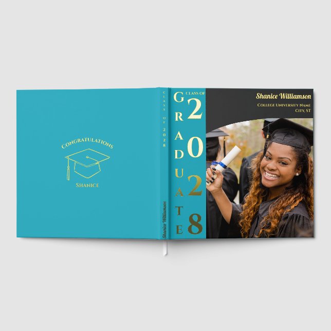 Livre D'or Turquoise Modern Photo Graduation Party Gold (Complet)