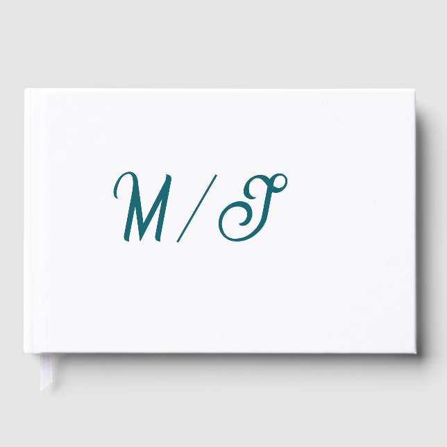 Livre D'or Turquoise monogramme nom de couple de mariés simpl (Recto)