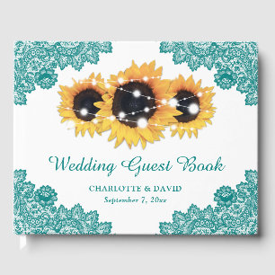 Livre D'or Turquoise Rustic Chic Lace Mariage de tournesol