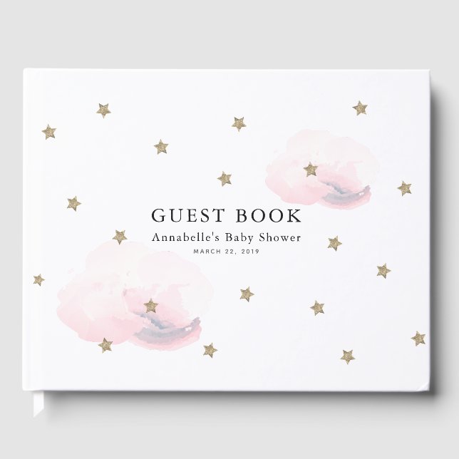 Livre D'or Twinkle Gold Stars & Baby shower de nuages roses (Recto)