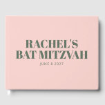 Livre D'or Typographie audacieuse rose et vert Bat mitzvah mo<br><div class="desc">Typographie Gras Personnalisée Blush Pink et Forest Green Bat mitzvah moderne Livre d'or</div>