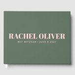 Livre D'or Typographie en gras Bat mitzvah personnalisé rose<br><div class="desc">Typographie Gras Personnalisée Blush Pink et Forest Green Bat mitzvah moderne Livre d'or</div>