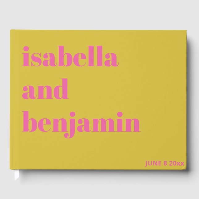 Livre D'or Typographie Gras Chartreuse Rose Jaune Mariage (Recto)