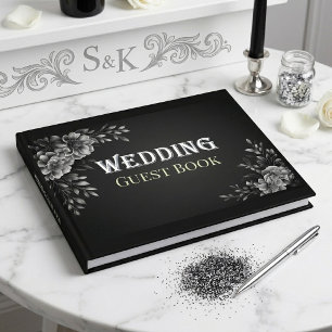 Livre D'or Typographie Moderne Monochrome Noir Blanc Mariage