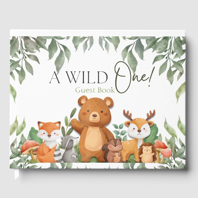Livre D'or Un Baby shower sauvage ONE Green Bois Animaux (Recto)