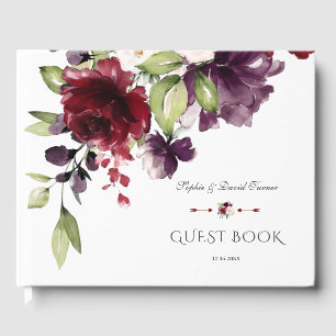 Livre D'or Unique Mariage d'aquarelle violet bordeaux