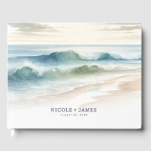 Livre D'or Vagues de plage à l'aquarelle Mariage rustique côt