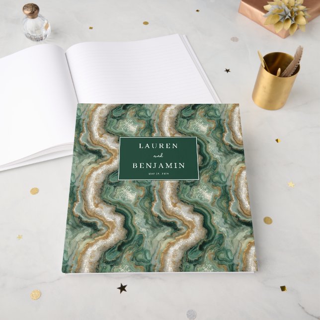 Livre D'or Vagues Vertes Marbrées Élégantes (Recto ouvert)