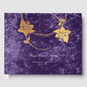 Livre D'or Velours violet violet Graphe or Floral Mariage Lux