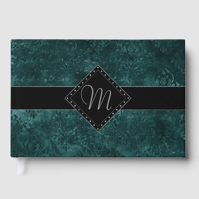 Livre D'or Velvety Turquoise Damask | Grunge vert foncé perso (Recto)
