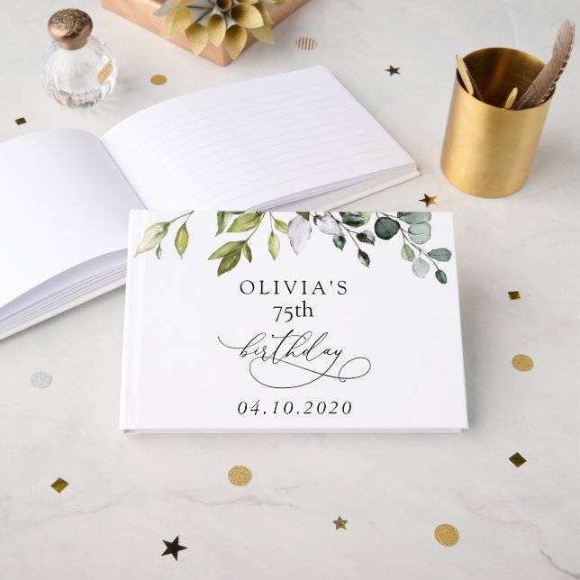 Livre D'or Verdure, Feuilles d'Eucalyptus, Bohème, Anniversai (Recto ouvert)