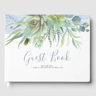 Livre D'or Verdure Succulents Dusty Blue Mariage