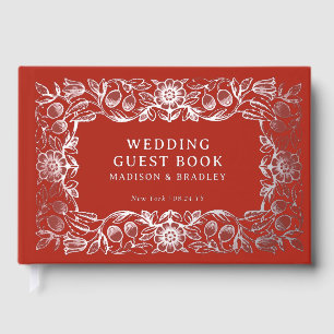 Livre D'or Véritable Foil Vintage Floral Rouge Argent Mariage