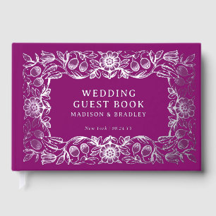 Livre D'or Véritable Foil Vintage Floral violet Mariage d'arg