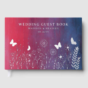 Livre D'or Véritable Mariage floral bleu rouge Élégant