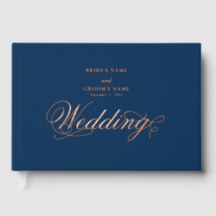 Livre D'or Véritable Rose Gold Foil Elégant Mariage bleu luxe