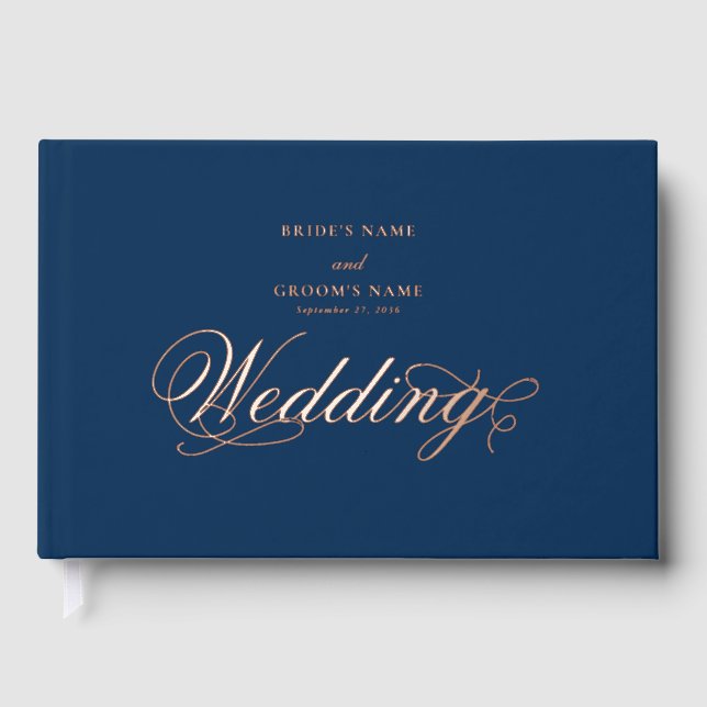 Livre D'or Véritable Rose Gold Foil Elégant Mariage bleu luxe (Recto)