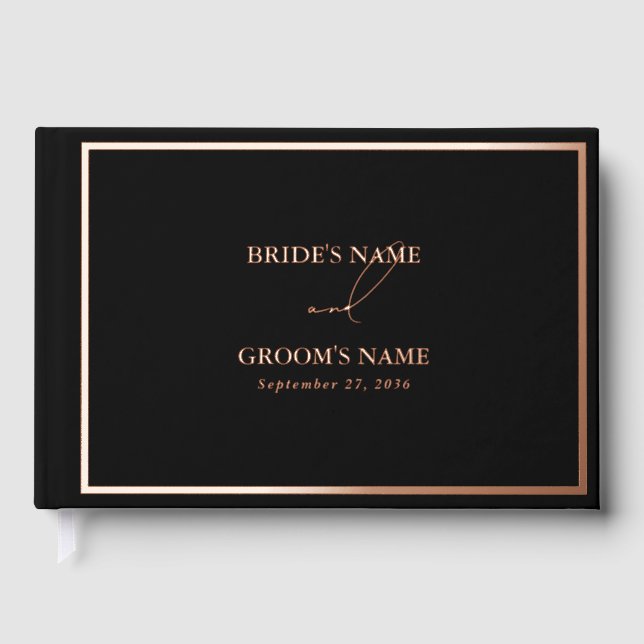 Livre D'or Véritable Rose Gold Foil Moderne Mariage noir (Recto)