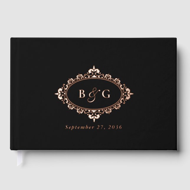 Livre D'or Véritable Rose Gold Foil Wreath Elegant Black Mari (Recto)