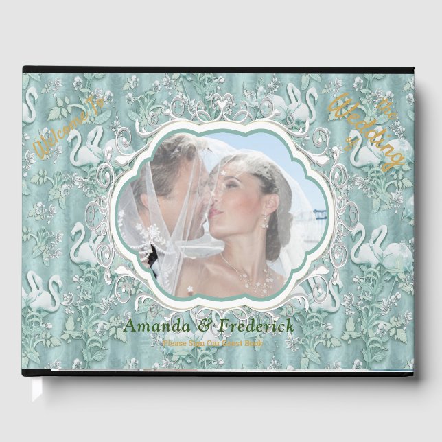 Livre D'or Verres de soie verte Sage & fleurs de flamants (Recto)