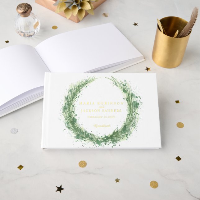 Livre D'or Vert aquarelle herbe mariage sauge vert (Recto ouvert)