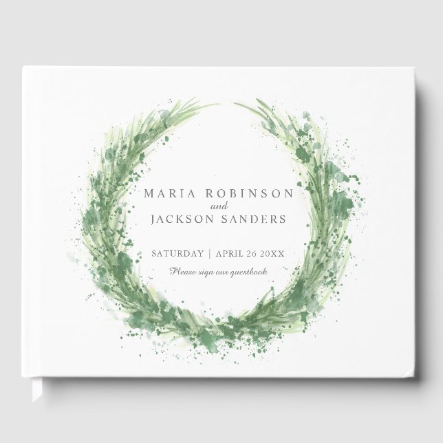 Livre D'or Vert aquarelle herbe mariage sauge vert (Recto)
