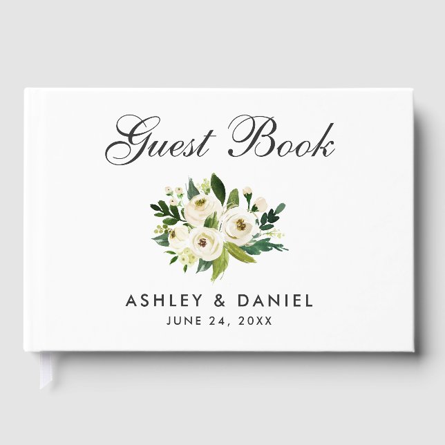 Livre D'or Vert blanc Aquarelle Mariage Floral (Recto)