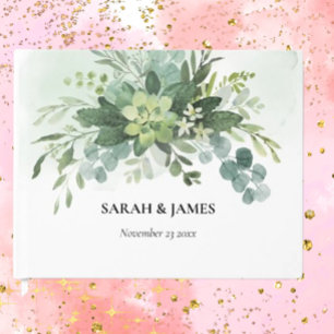 Livre D'or Vert doux Mariage Succulent Floral Botanique