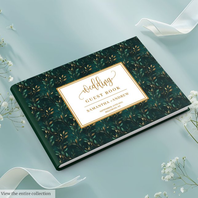 Livre d'or vert émeraude feuille mariage (Emerald green gold leaves wedding guest book for love

)