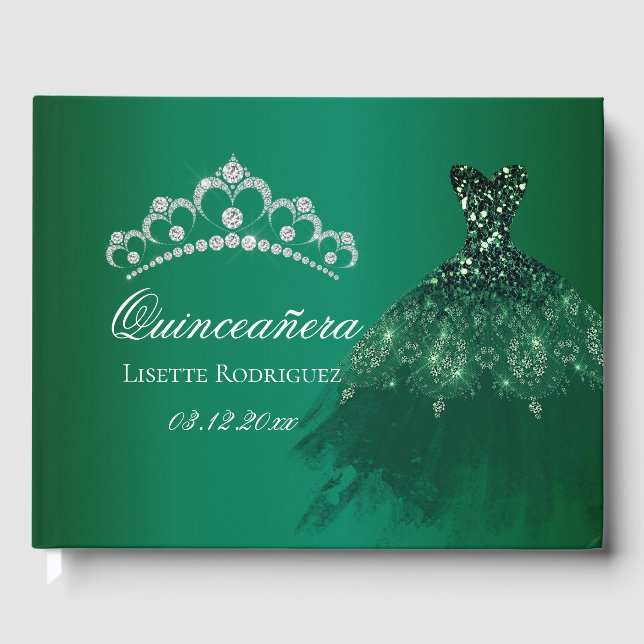 Livre D'or Vert émeraude Quinceanera personnalisé (Recto)