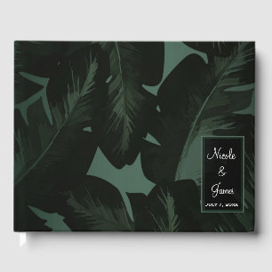 Livre D'or Vert et noir Chic Feuilles Tropicales Mariage