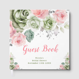 Livre D'or Vert sauge et rose floral Shower de mariage