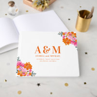 Vibrant rose et orange Mariage de monogramme flora
