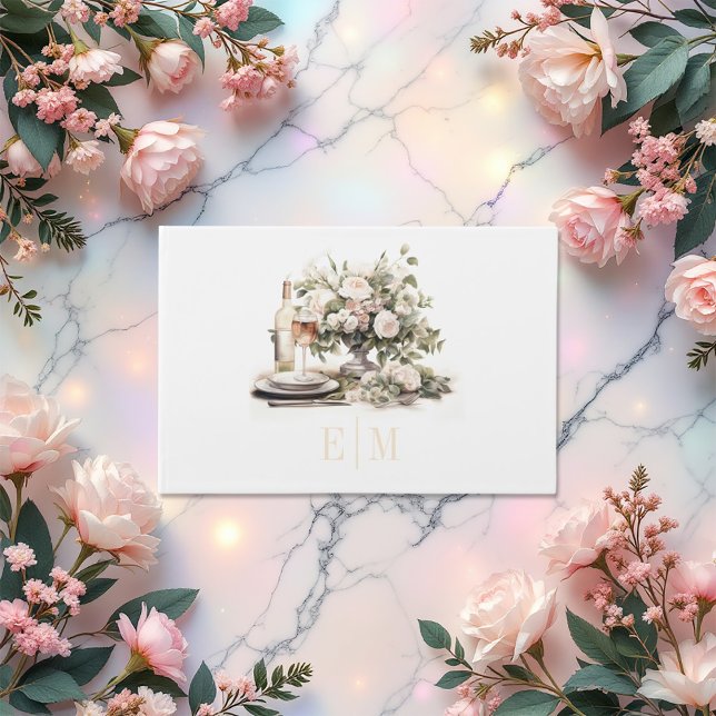 Livre D'or Vieux argent Monogramme Champagne et Blush Mariage (Old Money Monogrammed Champagne and Blush Wedding Guest Book)