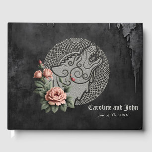 Livre D'or Viking Wolf & Rose. Une tête de loup stylisée,