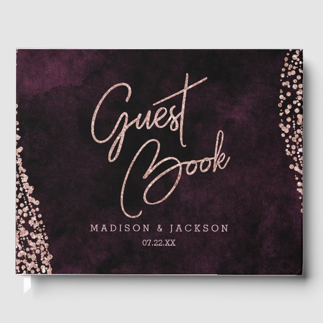 Livre D'or Vin de Bourgogne et Rose Gold Glam Mariage Monogra (Recto)
