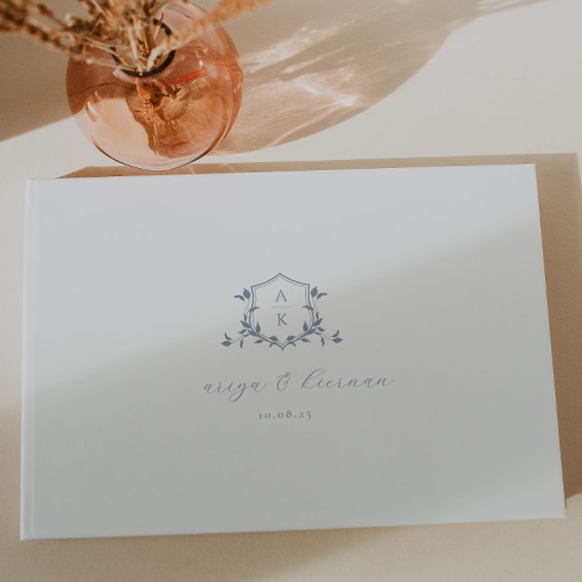 Livre D'or Vins intemporels Dusty Blue Crest Mariage Monogram (Créateur téléchargé)