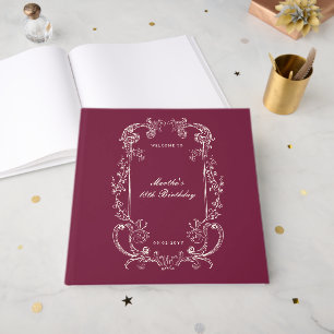 Livre D'or Vintage Antique Bourgogne Anniversaire Scroll