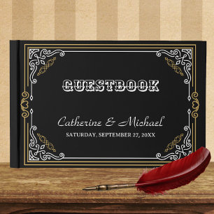 Livre D'or Vintage Art Déco Elégant Black White Gold Mariage