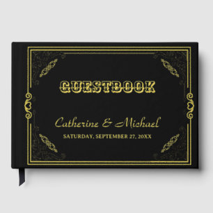 Livre D'or Vintage Art Déco Elégant Black White Gold Mariage