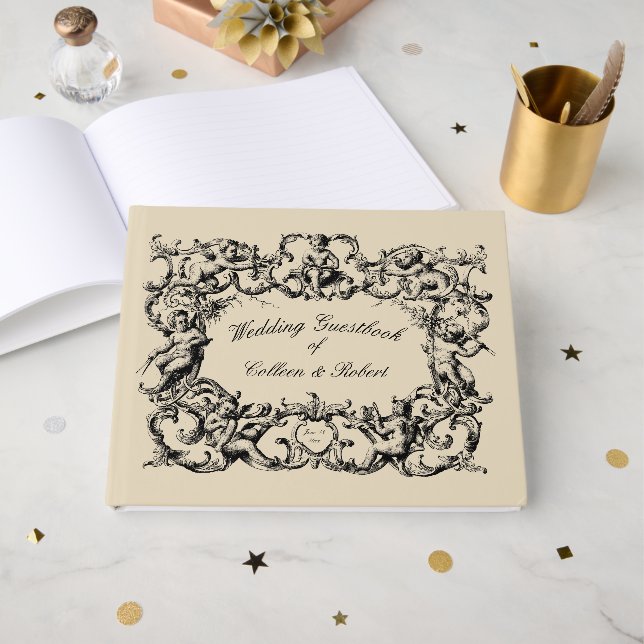 Livre D'or Vintage Baroque Rococo Cherubs frontière (Recto ouvert)