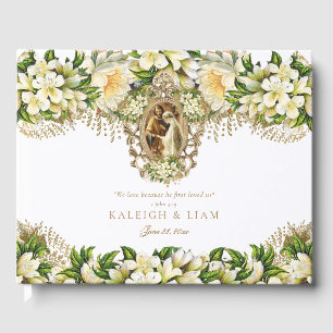 Livre D'or Vintage Blanc Floral Mariage catholique