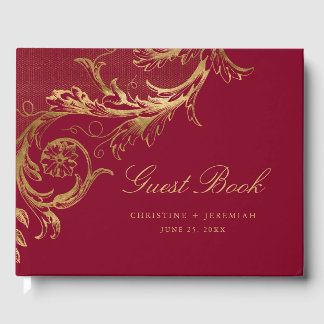 Livre D'or Vintage Burgundy Gold Floral Damask Medium Wedding