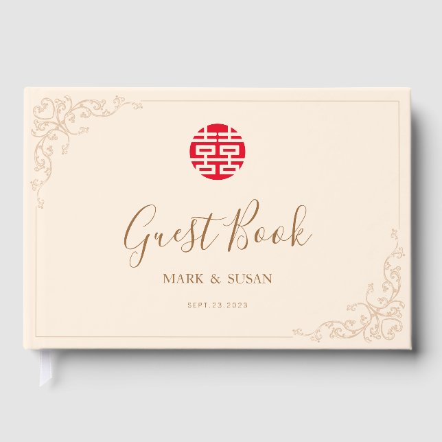 Livre D'or Vintage cadre Double bonheur Mariage (Recto)