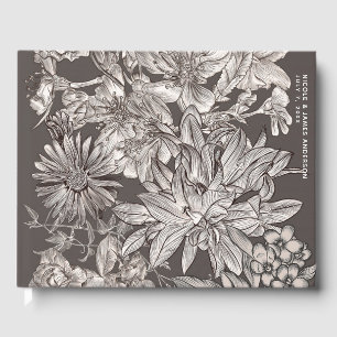 Livre D'or Vintage Floral moderne ivoire et Mariage gris