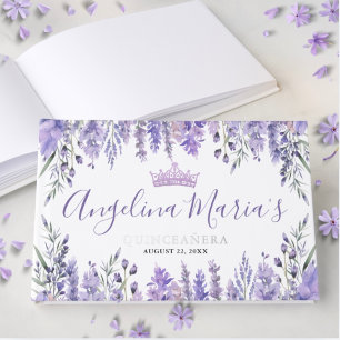 Livre D'or Violet floral lavande pour Quinceanera