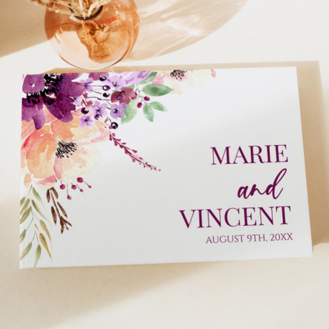 Livre D'or Violet Magenta violet Mariage de fleurs florales (Créateur téléchargé)