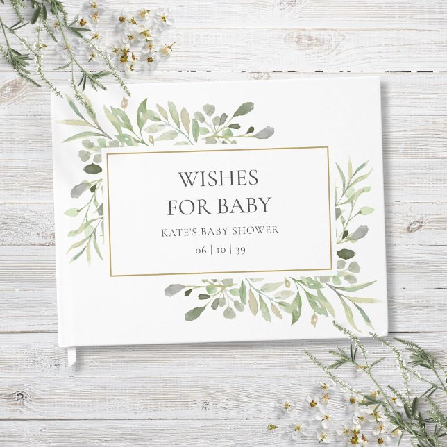 Livre D'or Voeux pour bébé Aquarelle Verdure Douche Or (Wishes for Baby Watercolour Greenery Gold Shower Guest Book)